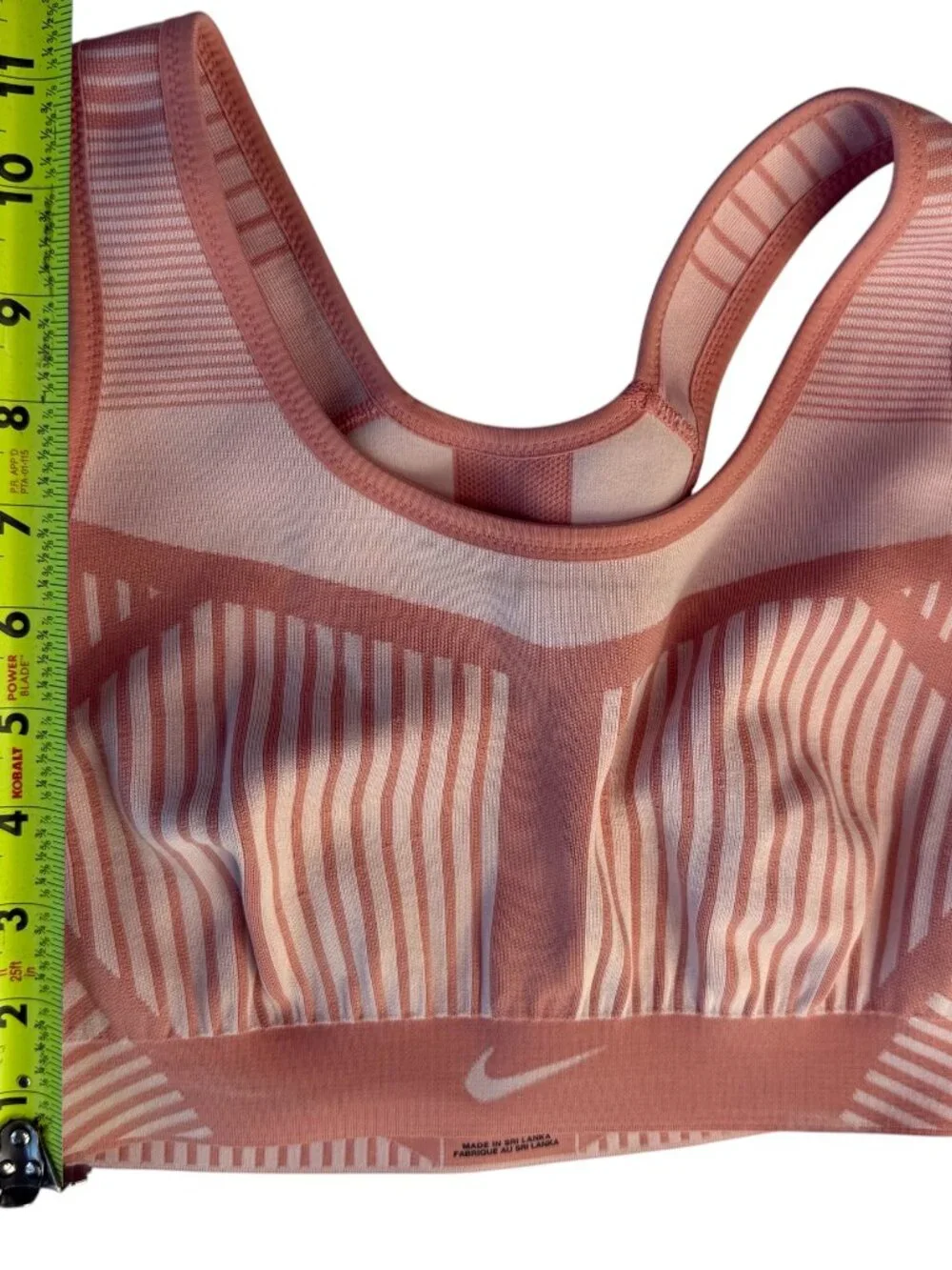 NIKE FENOM Sports Bra High Support. Light Pink Striped. Size Women's Small